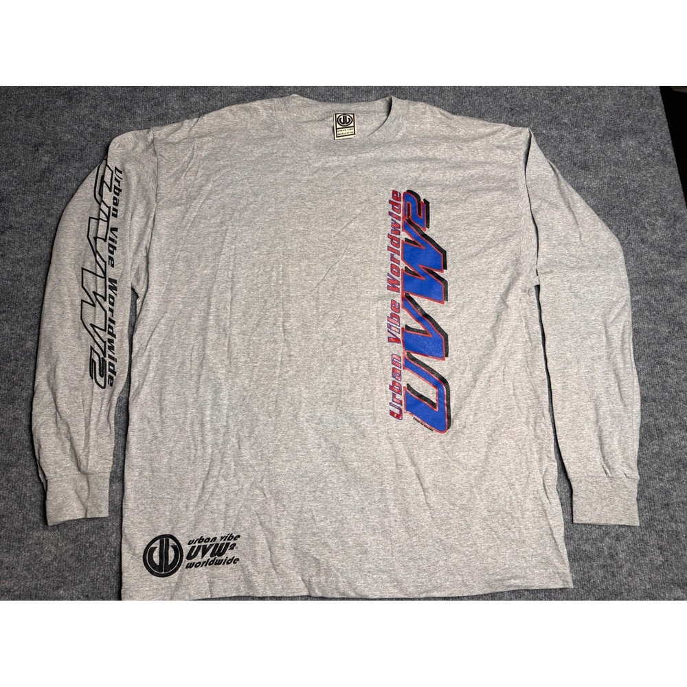 Vintage‎ Urban Vibe Worldwide Mens Graphic Long Sleeve Shirt Grey XXL UVW2 - Picture 2 of 10
